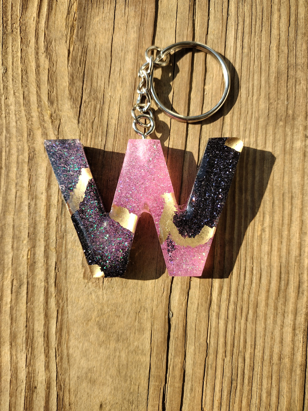 Pink galaxy letter key chain