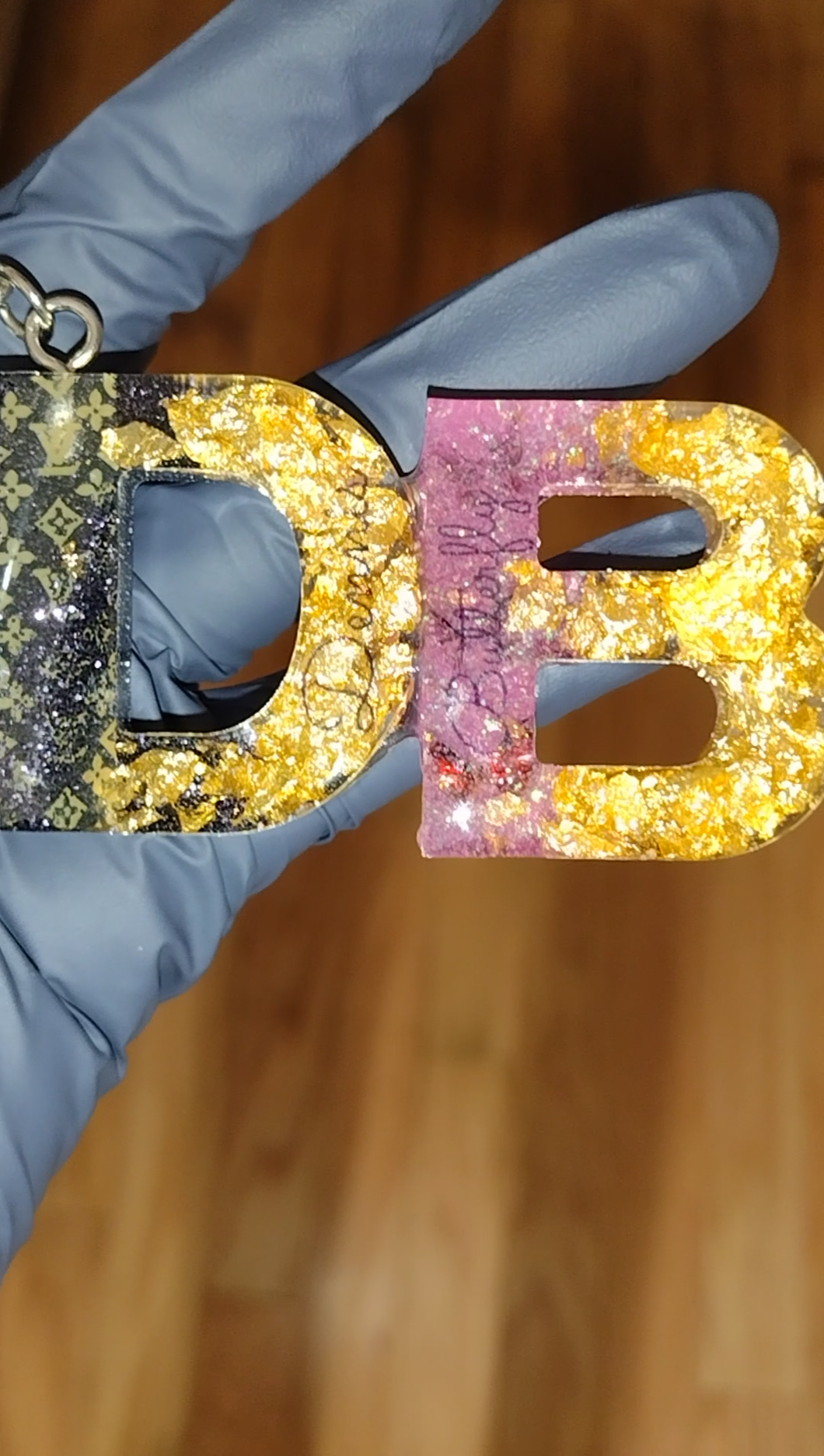 Double letter gold resin keychain